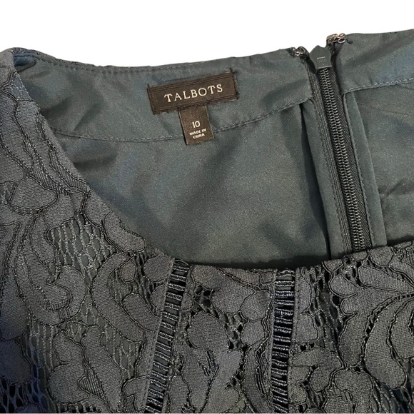 Talbots Emerald Green Lace Sheath Dress Scalloped Hem 10 - Picture 6 of 8